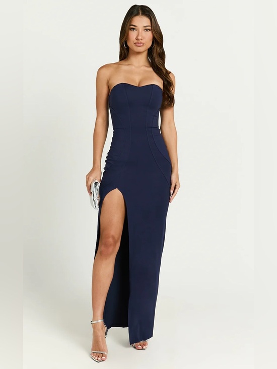 Showpo. Dresses & Skirts - Showpo NWT ORIELLA MAXI DRESS
Panelled Thigh Split Strapless Dress Navy Size 4